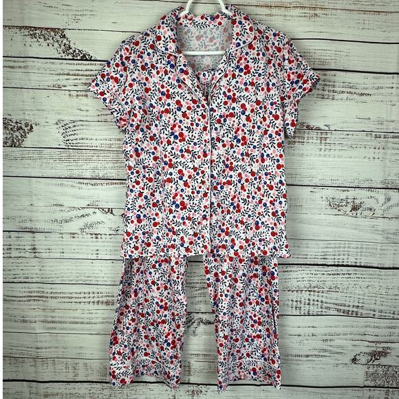 Womens Draper James 2 Pc Soft Knit Pajamas Floral Capris Short Sleeve Top Size M - Picture 1 of 8